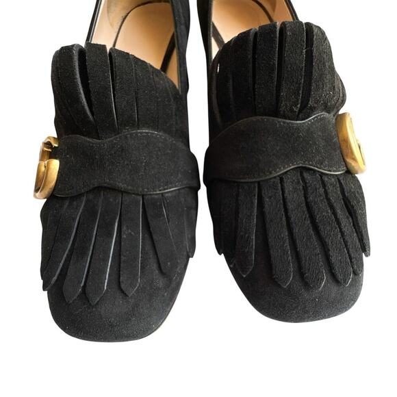 Gucci GG Marmont Fringe Block Heel Pumps Black Suede 39 - Picture 2 of 13